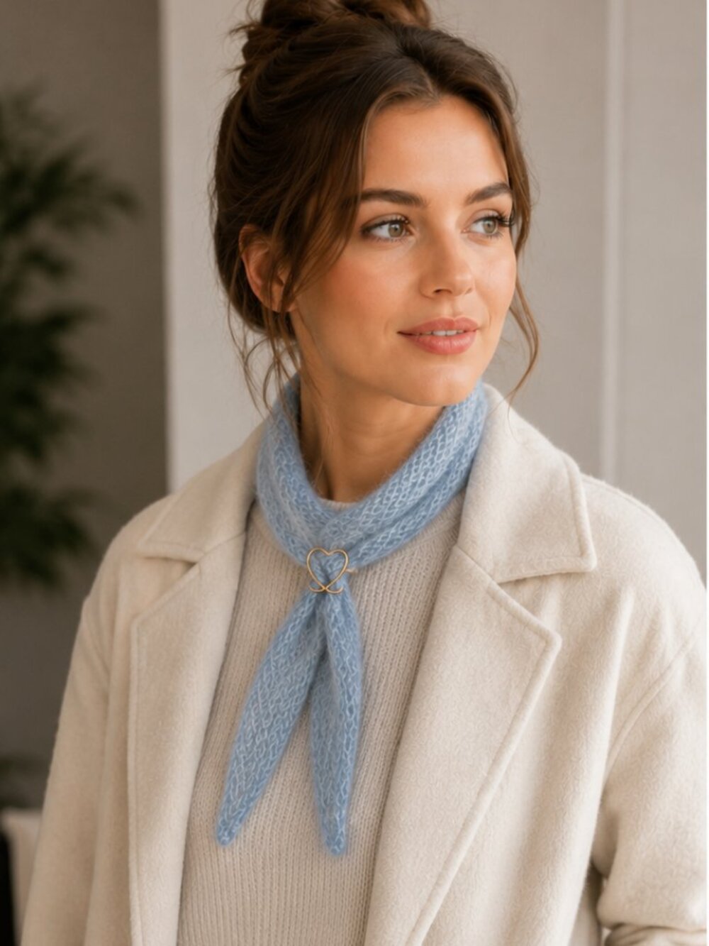 Sofia Handmade Light Blue Mohair Skinny Knit Scarf Soft Neck Wrap